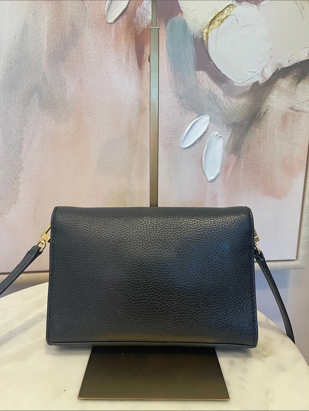 Tory Burch Black Pebbled Leather Crossbody with Gold Logo